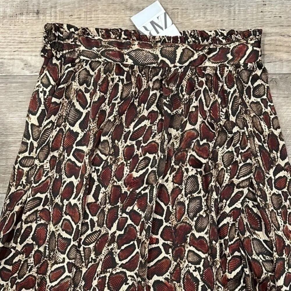 Zara NWT Brown Snakeskin Print A-Line Midi Skirt M - Picture 15 of 15